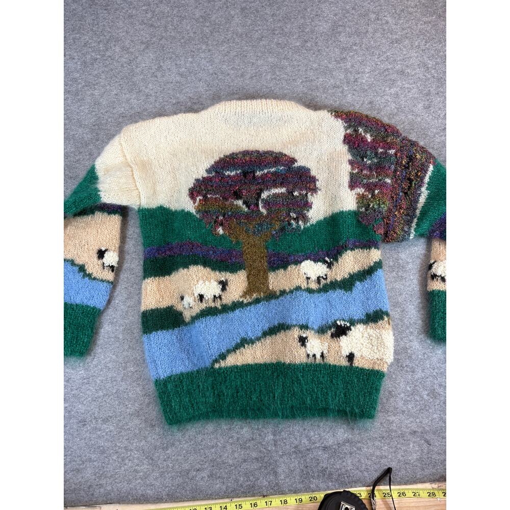 Vintage Selina Knitwear Sweater Womens L Crewneck Mohair Hand Knit AOP Farmhouse - Picture 2 of 5